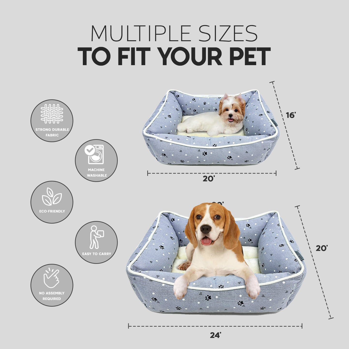 Paws and Décor All Over Paws and Dots Cuddler - Ultra-Plush, Comfort Printed Pet Bed for Dogs and Cats - Cozy, Durable, and Luxurious Sleep Space with Stellar Design