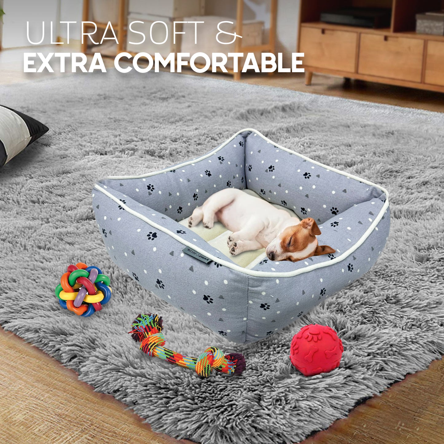 Paws and Décor All Over Paws and Dots Cuddler - Ultra-Plush, Comfort Printed Pet Bed for Dogs and Cats - Cozy, Durable, and Luxurious Sleep Space with Stellar Design