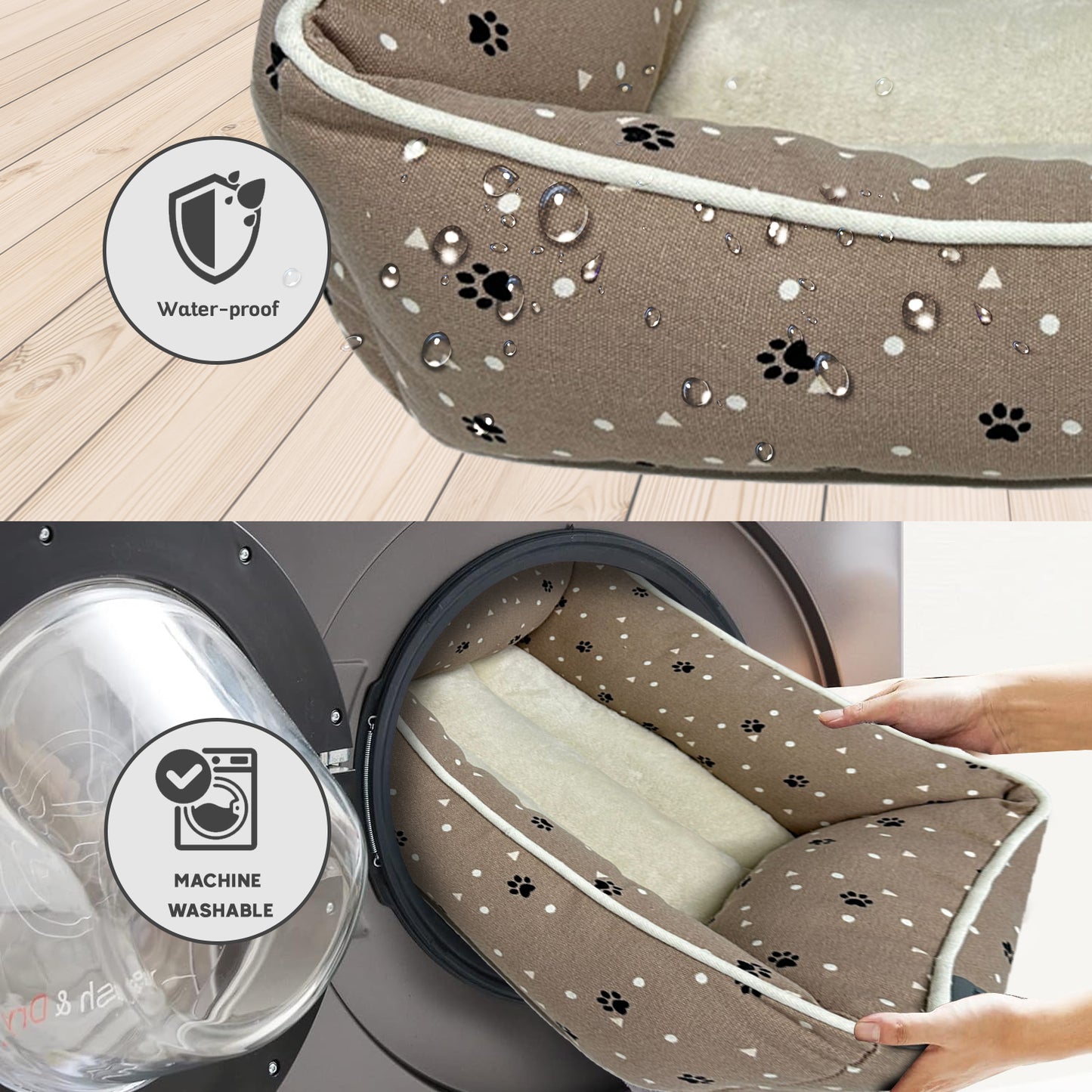 Paws and Décor All Over Paws and Dots Cuddler - Ultra-Plush, Comfort Printed Pet Bed for Dogs and Cats - Cozy, Durable, and Luxurious Sleep Space with Stellar Design