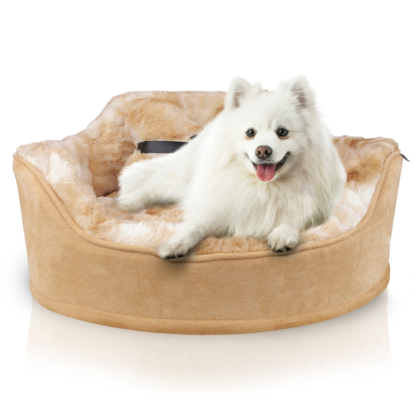 Details Princess Faux Fur Pet Bed, Plush Bolster Sofa Bed for Small Dogs and Cats, Machine Washable