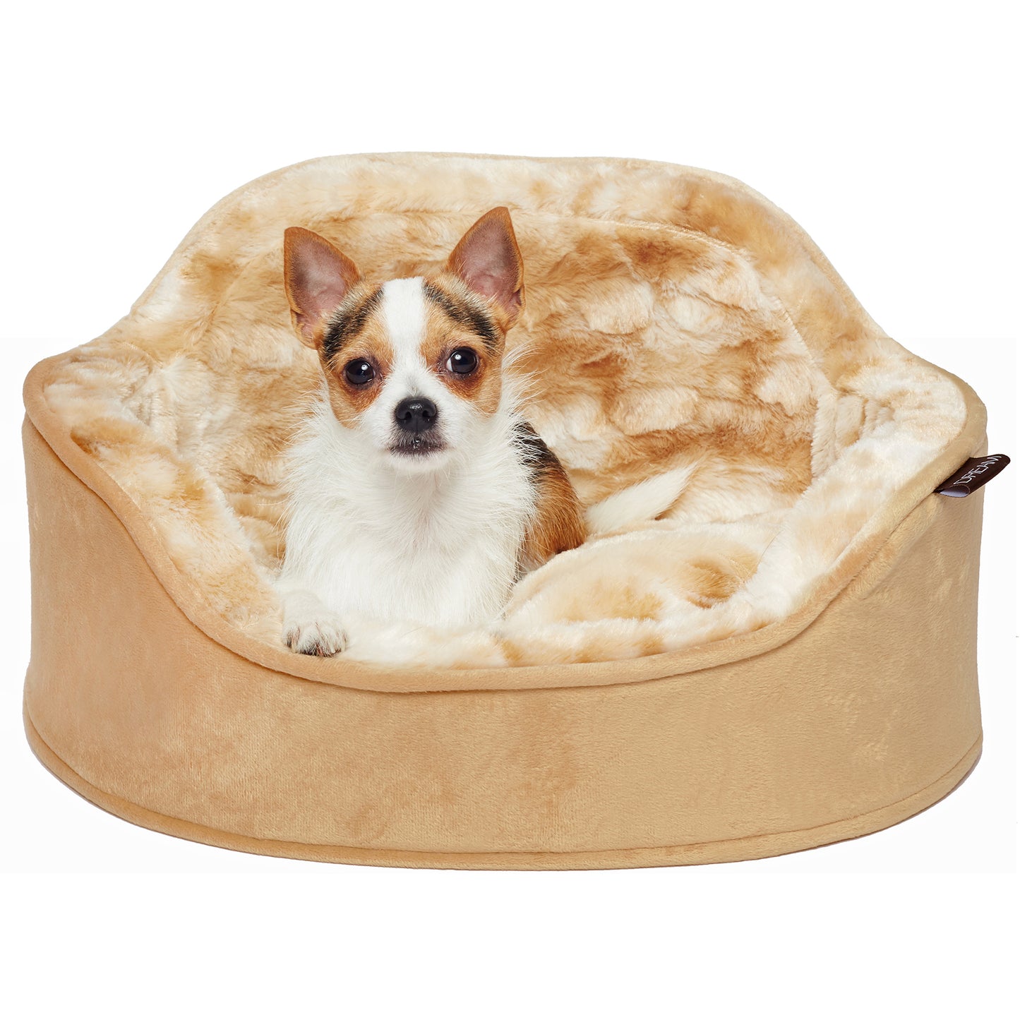 Details Princess Faux Fur Pet Bed, Plush Bolster Sofa Bed for Small Dogs and Cats, Machine Washable