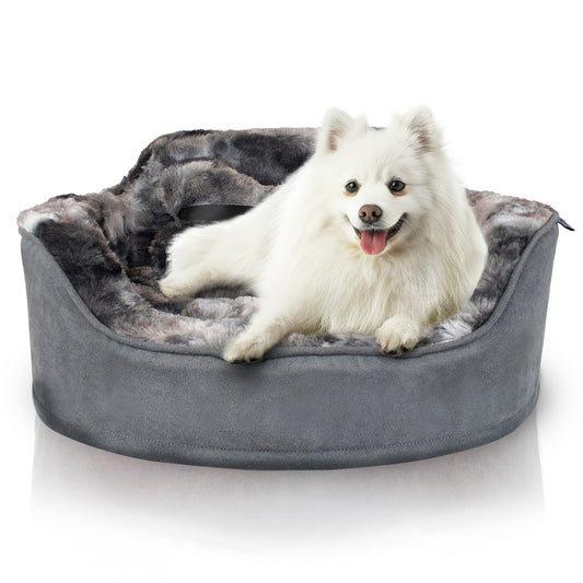 Details Princess Faux Fur Pet Bed, Plush Bolster Sofa Bed for Small Dogs and Cats, Machine Washable