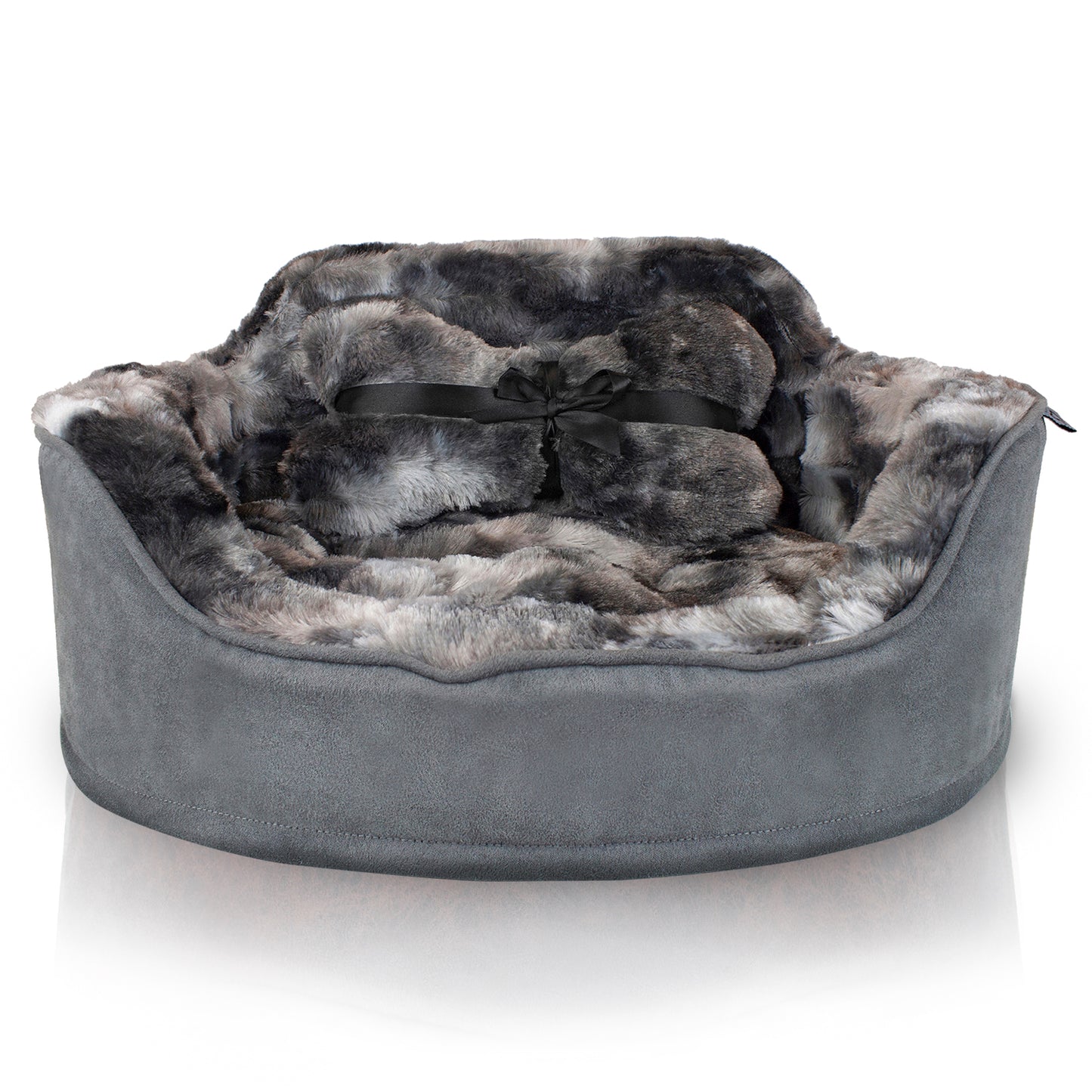 Details Princess Faux Fur Pet Bed, Plush Bolster Sofa Bed for Small Dogs and Cats, Machine Washable