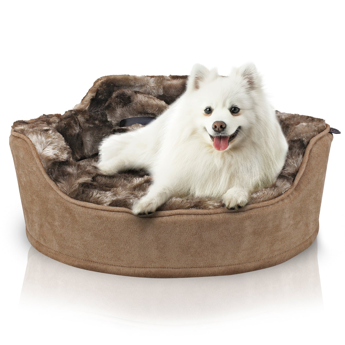 Details Princess Faux Fur Pet Bed, Plush Bolster Sofa Bed for Small Dogs and Cats, Machine Washable