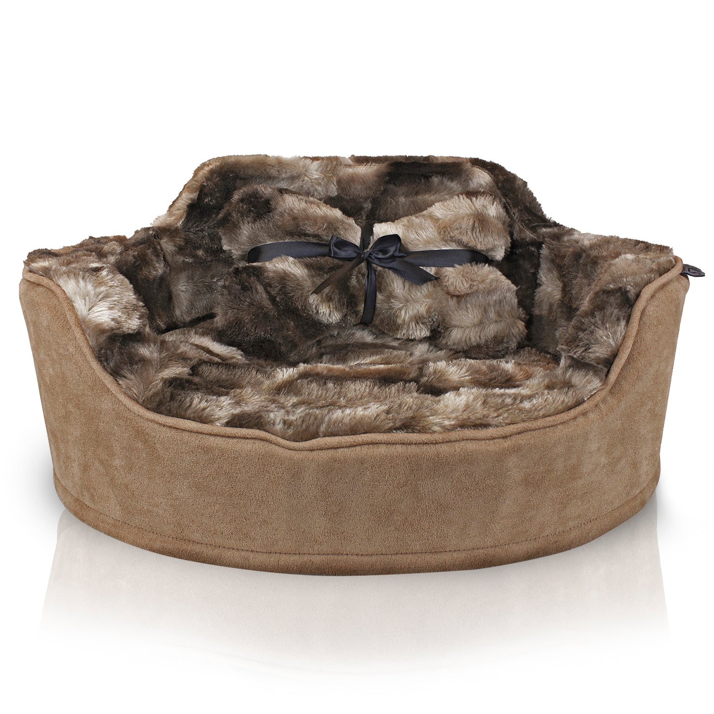 Details Princess Faux Fur Pet Bed, Plush Bolster Sofa Bed for Small Dogs and Cats, Machine Washable