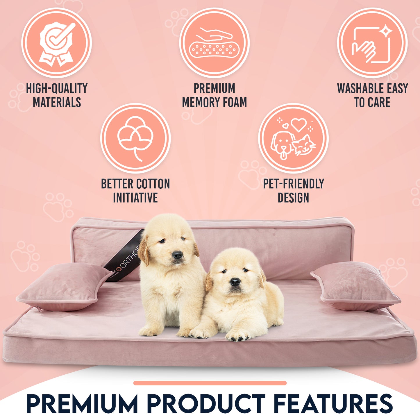 Precious Tails Orthopedic Pet Bed - Stylish Beds for Cats and Dogs,  Modern Sofa Couch for Small-Medium Dog