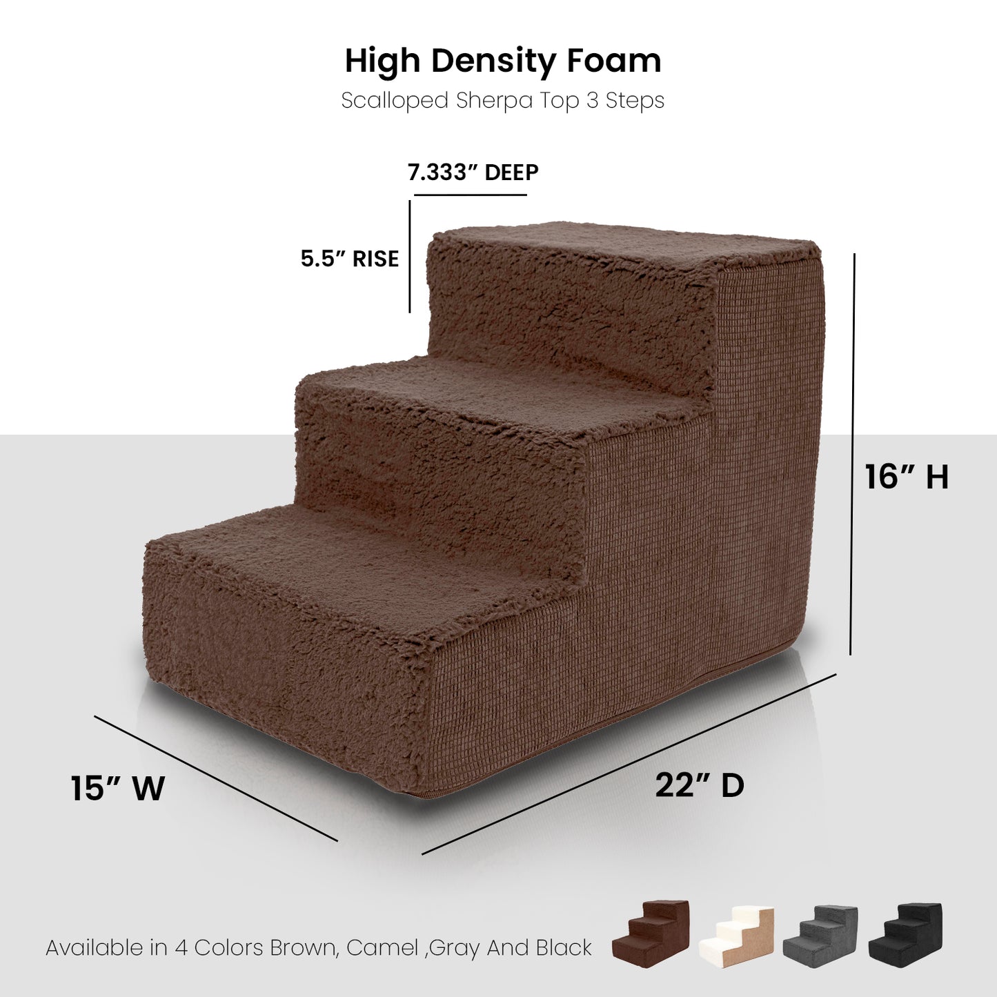 Home Base 3-Dog Steps, 3-Step Pet Stairs for Dogs and Cats, Ramp for High Bed and Couch, Non Slip,  High Density Foam Sherpa Top