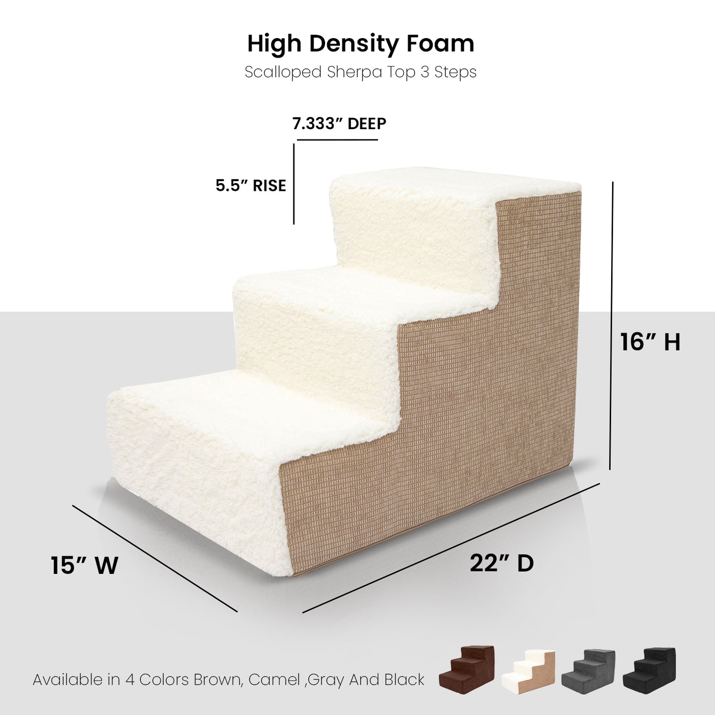 Home Base 3-Dog Steps, 3-Step Pet Stairs for Dogs and Cats, Ramp for High Bed and Couch, Non Slip,  High Density Foam Sherpa Top