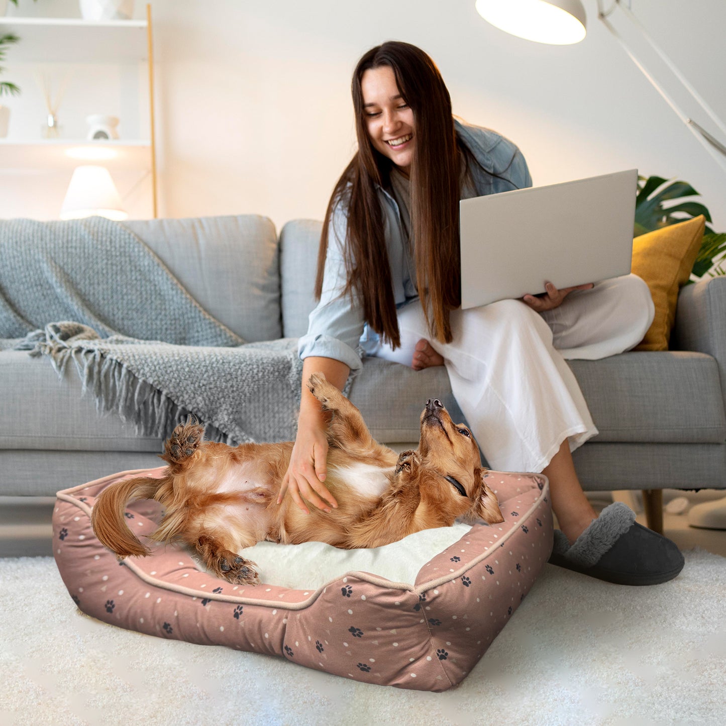 Details Microsuede Pet Bed, Dog Beds for Small Dogs and Cats, Calming Cuddler Bed for Pets with Sides and Plush Center