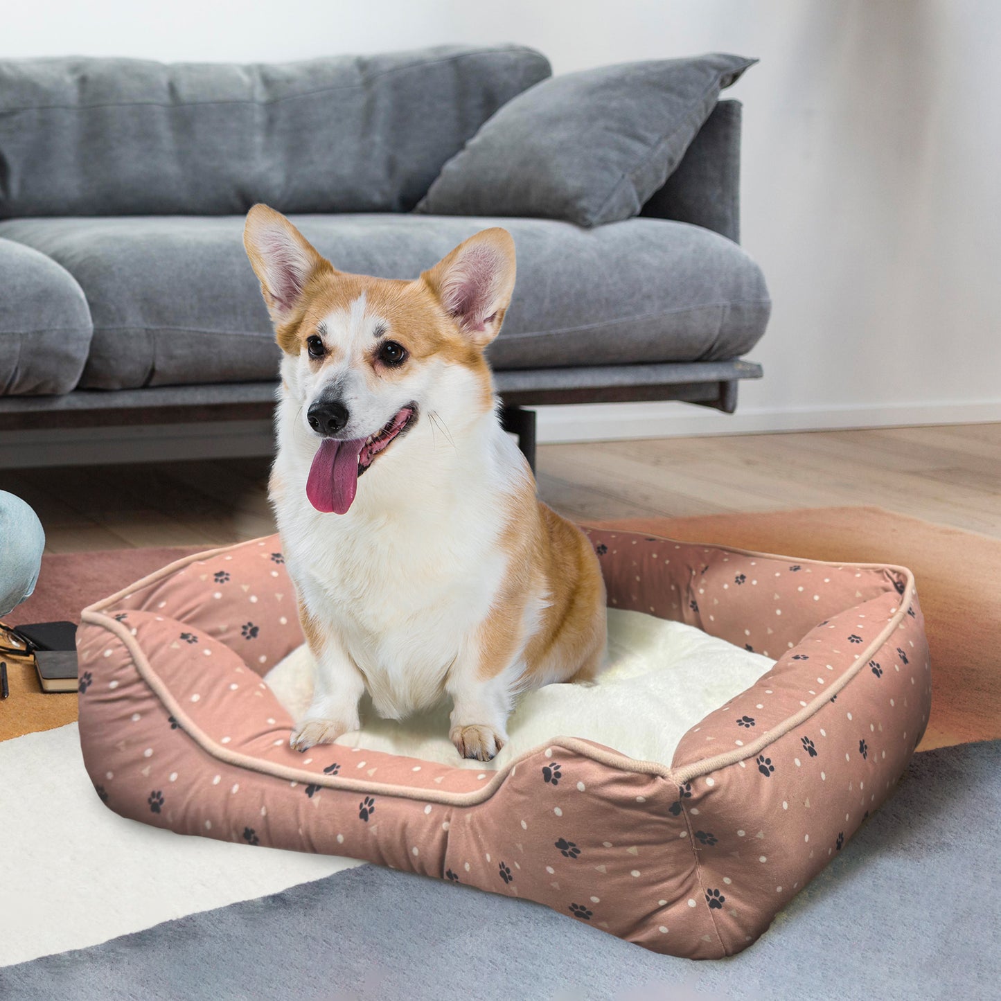 Details Microsuede Pet Bed, Dog Beds for Small Dogs and Cats, Calming Cuddler Bed for Pets with Sides and Plush Center