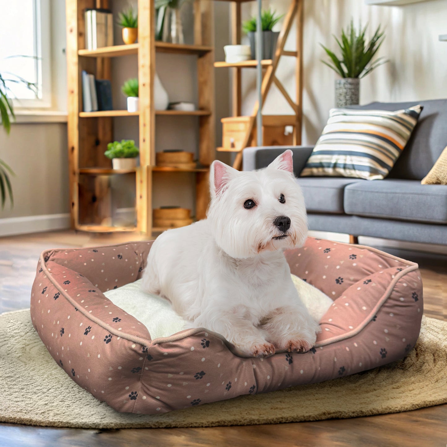 Details Microsuede Pet Bed, Dog Beds for Small Dogs and Cats, Calming Cuddler Bed for Pets with Sides and Plush Center