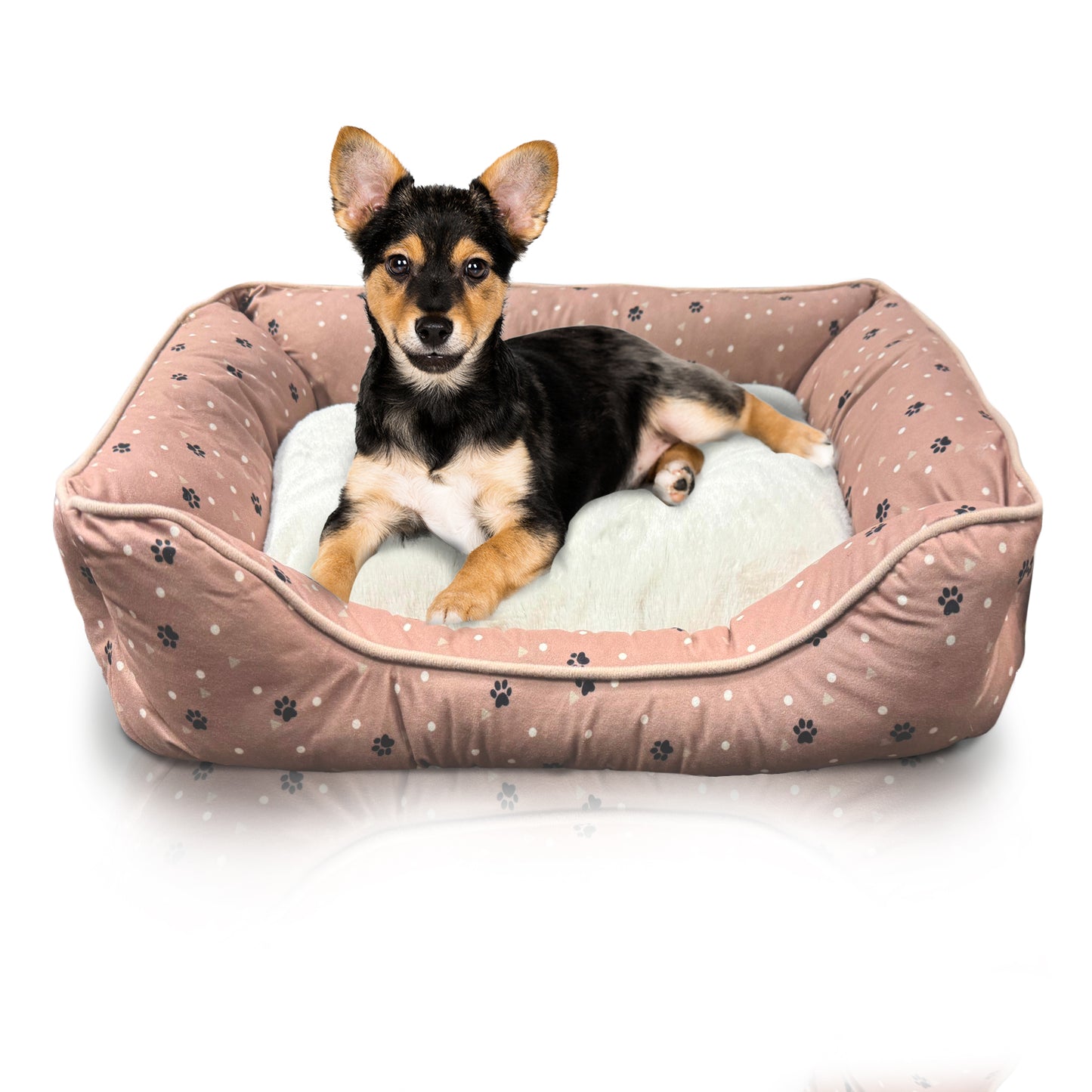 Details Microsuede Pet Bed, Dog Beds for Small Dogs and Cats, Calming Cuddler Bed for Pets with Sides and Plush Center