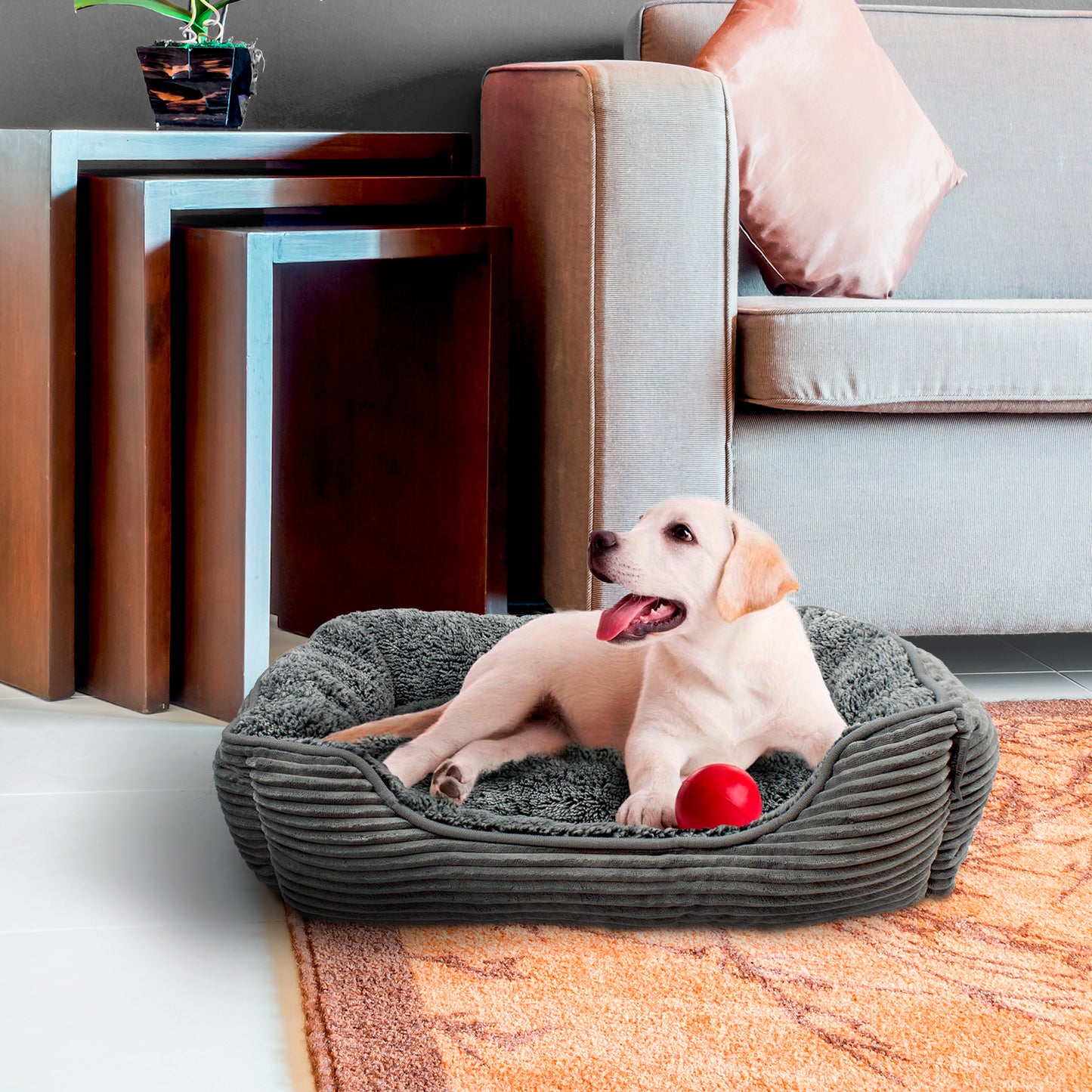 Details Dog Bed for Small  Dogs, Rectangle Durable Sleeping Calming Cuddler for Pets, Super Plush Corduroy Sherpa