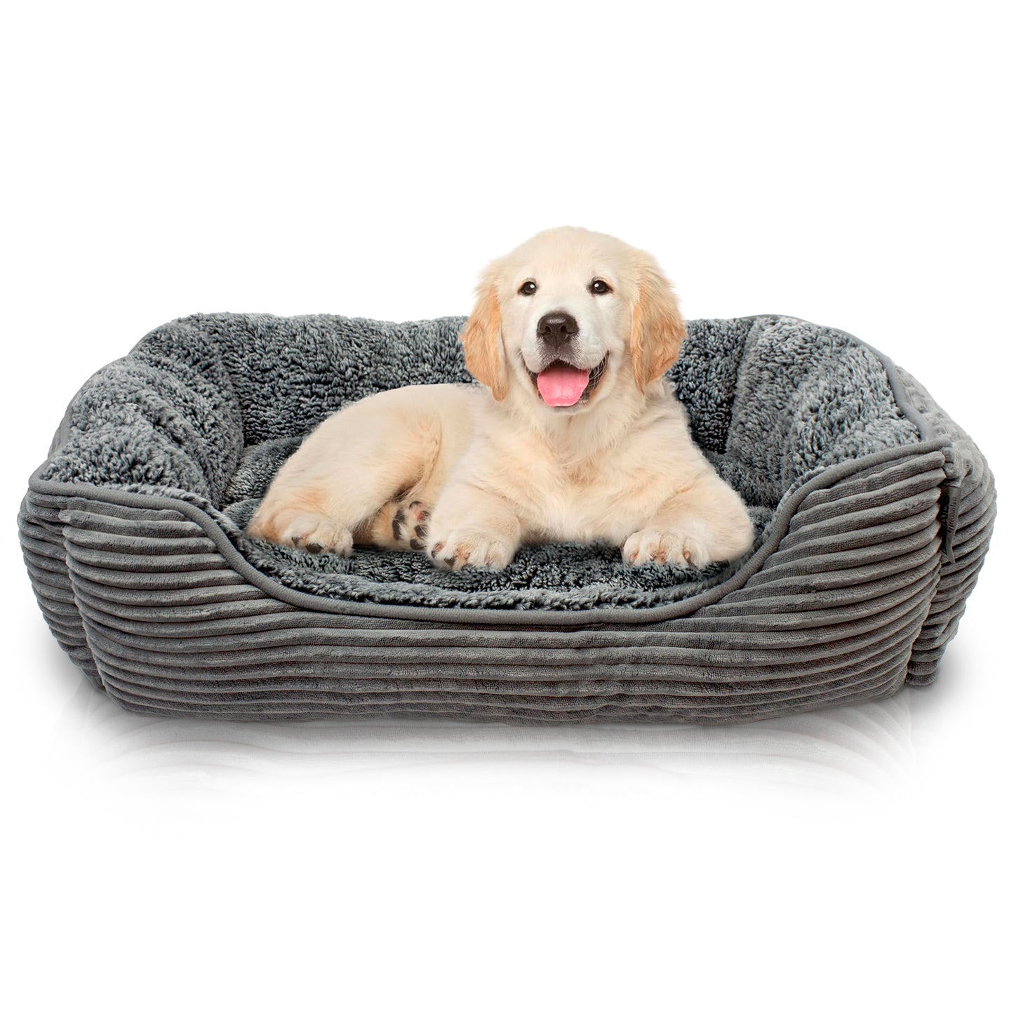 Details Dog Bed for Small  Dogs, Rectangle Durable Sleeping Calming Cuddler for Pets, Super Plush Corduroy Sherpa