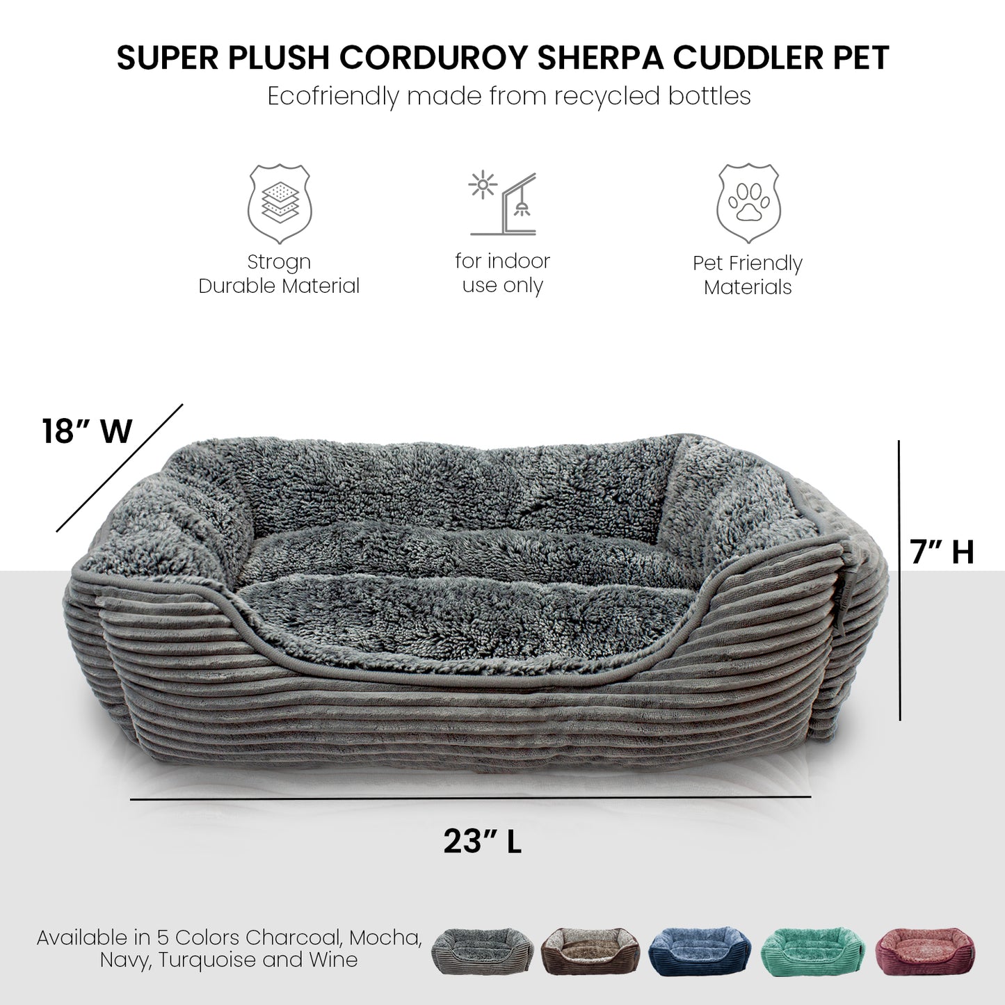 Details Dog Bed for Small  Dogs, Rectangle Durable Sleeping Calming Cuddler for Pets, Super Plush Corduroy Sherpa