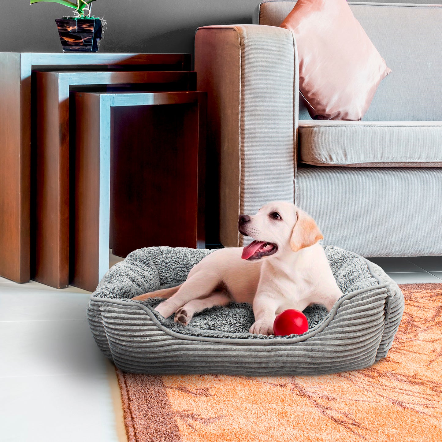 Details Dog Bed for Small  Dogs, Rectangle Durable Sleeping Calming Cuddler for Pets, Super Plush Corduroy Sherpa