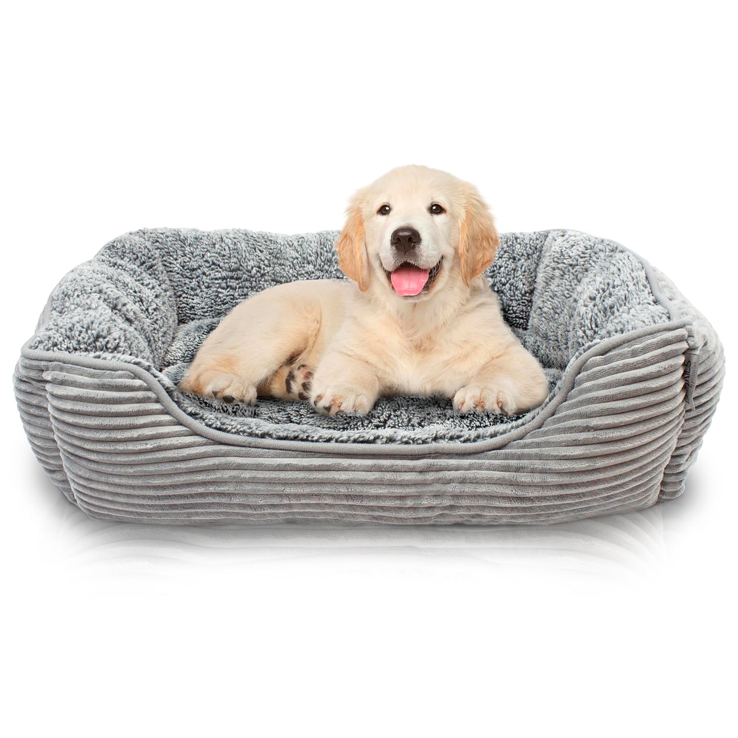 Details Dog Bed for Small  Dogs, Rectangle Durable Sleeping Calming Cuddler for Pets, Super Plush Corduroy Sherpa