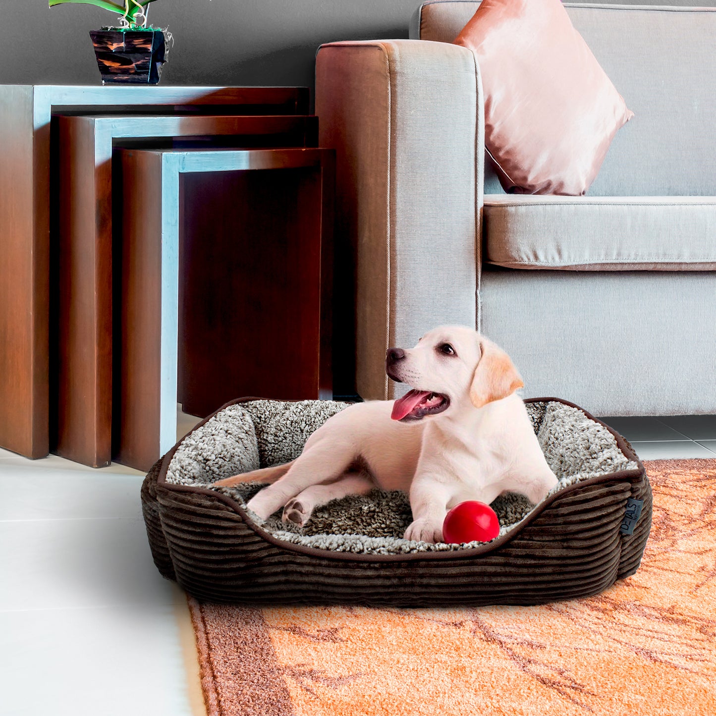 Details Dog Bed for Small  Dogs, Rectangle Durable Sleeping Calming Cuddler for Pets, Super Plush Corduroy Sherpa