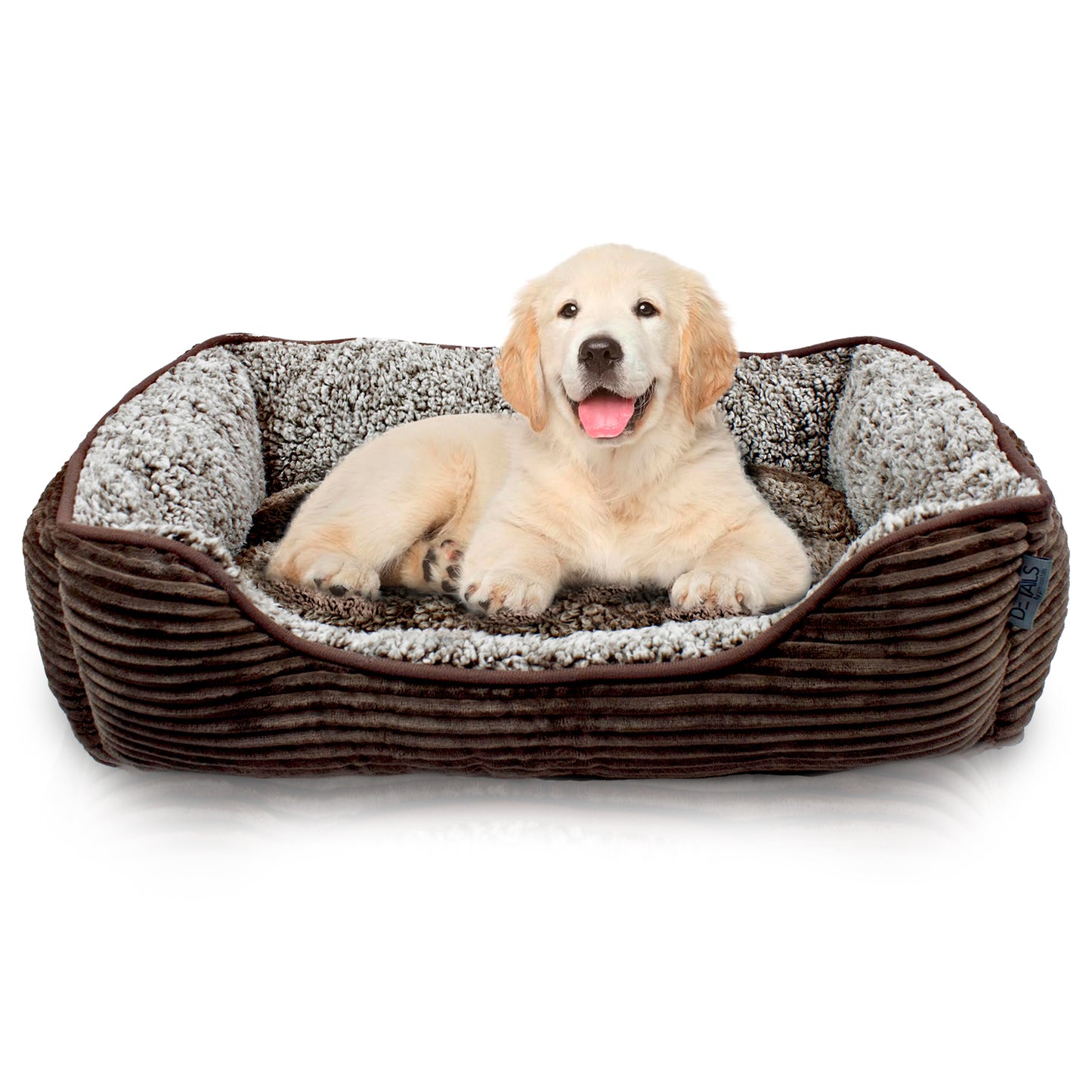 Details Dog Bed for Small  Dogs, Rectangle Durable Sleeping Calming Cuddler for Pets, Super Plush Corduroy Sherpa