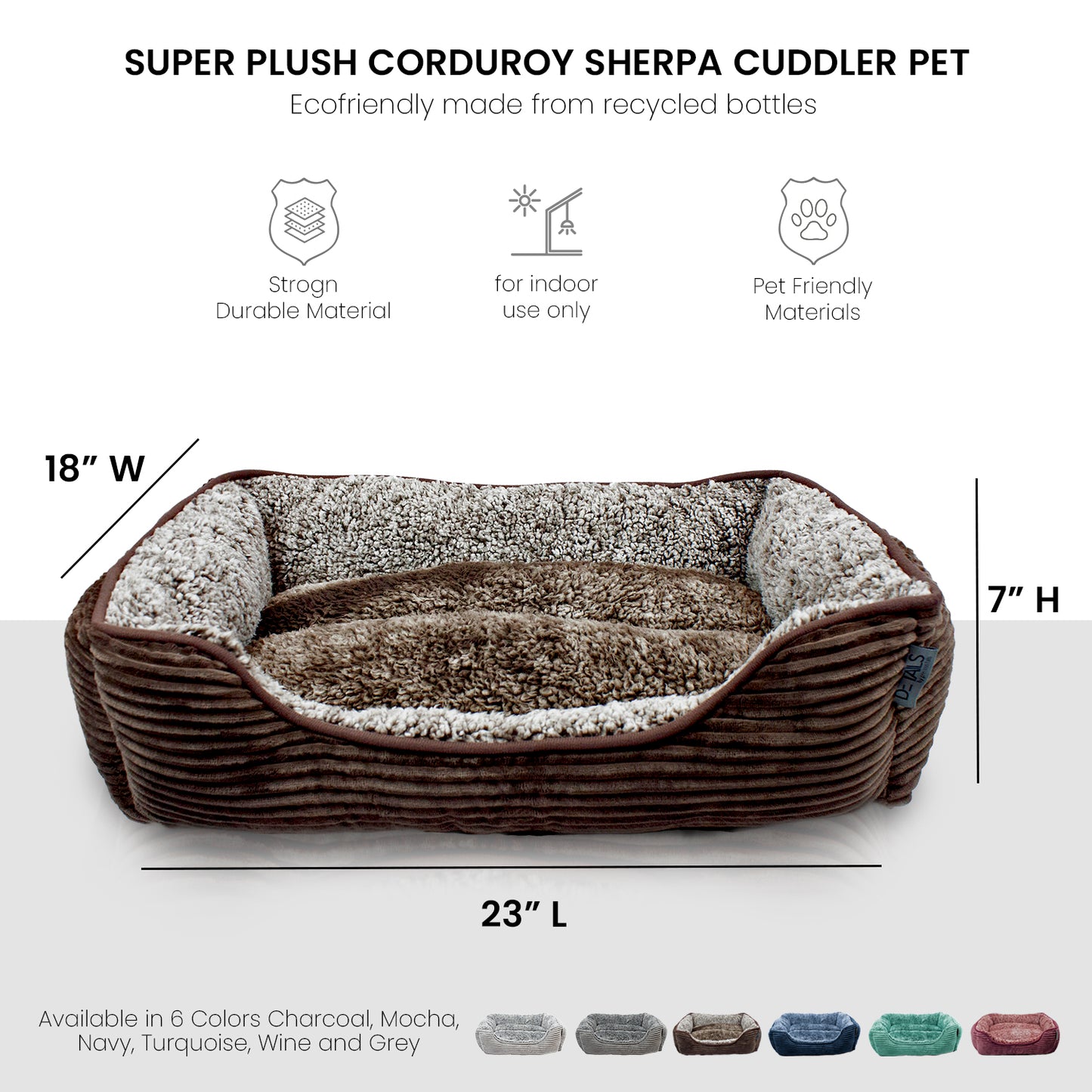 Details Dog Bed for Small  Dogs, Rectangle Durable Sleeping Calming Cuddler for Pets, Super Plush Corduroy Sherpa