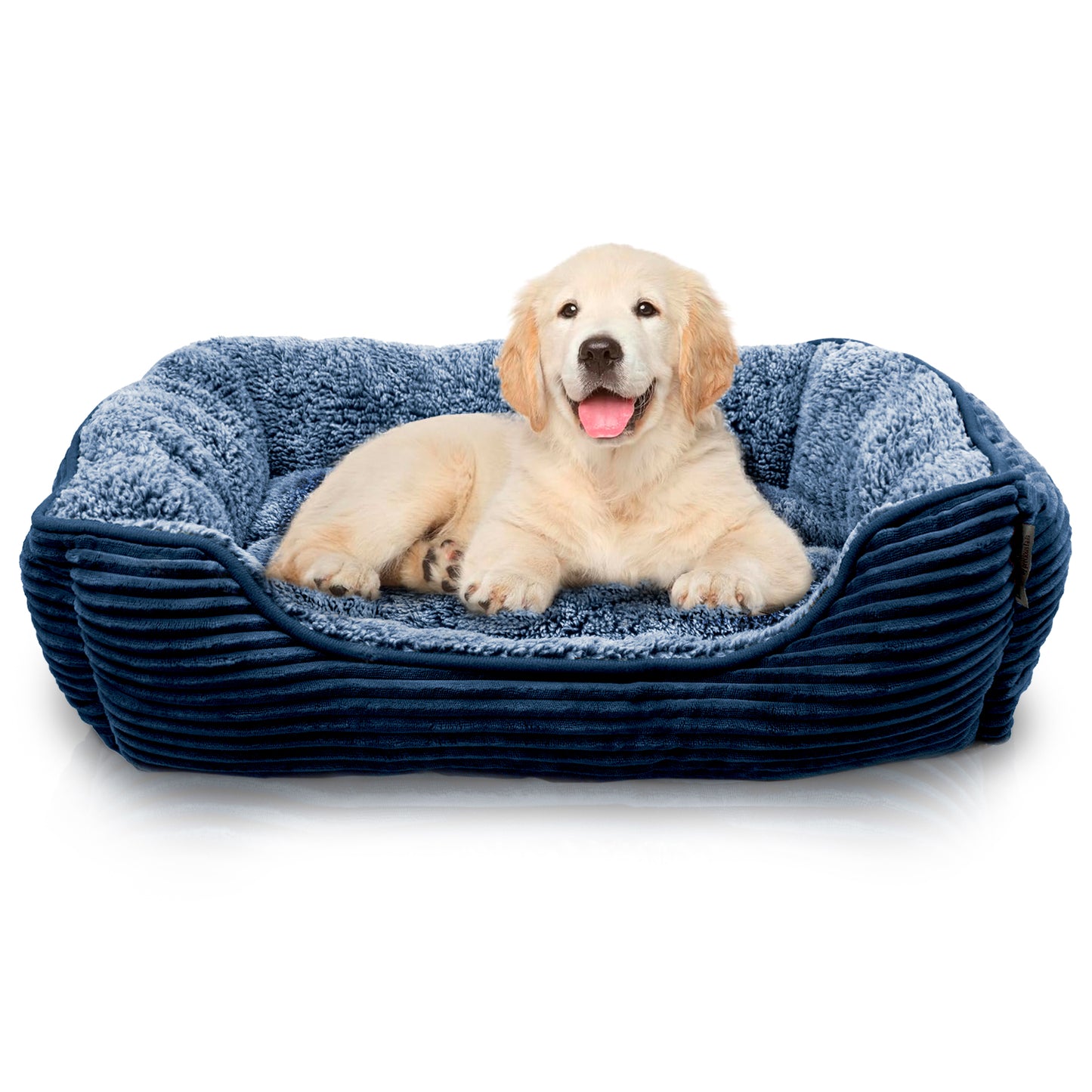 Details Dog Bed for Small  Dogs, Rectangle Durable Sleeping Calming Cuddler for Pets, Super Plush Corduroy Sherpa