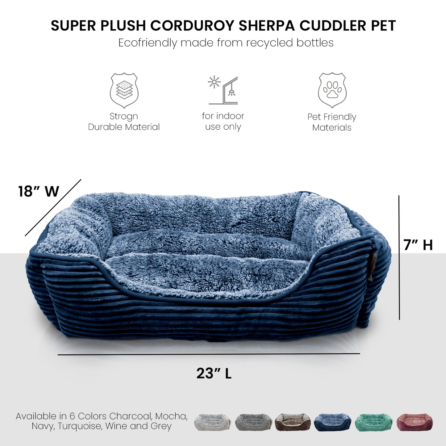 Details Dog Bed for Small  Dogs, Rectangle Durable Sleeping Calming Cuddler for Pets, Super Plush Corduroy Sherpa