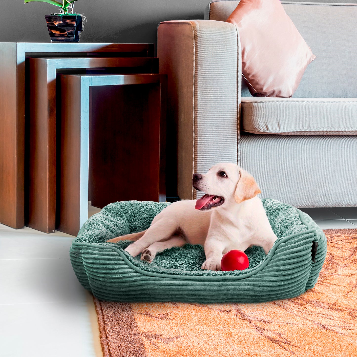 Details Dog Bed for Small  Dogs, Rectangle Durable Sleeping Calming Cuddler for Pets, Super Plush Corduroy Sherpa