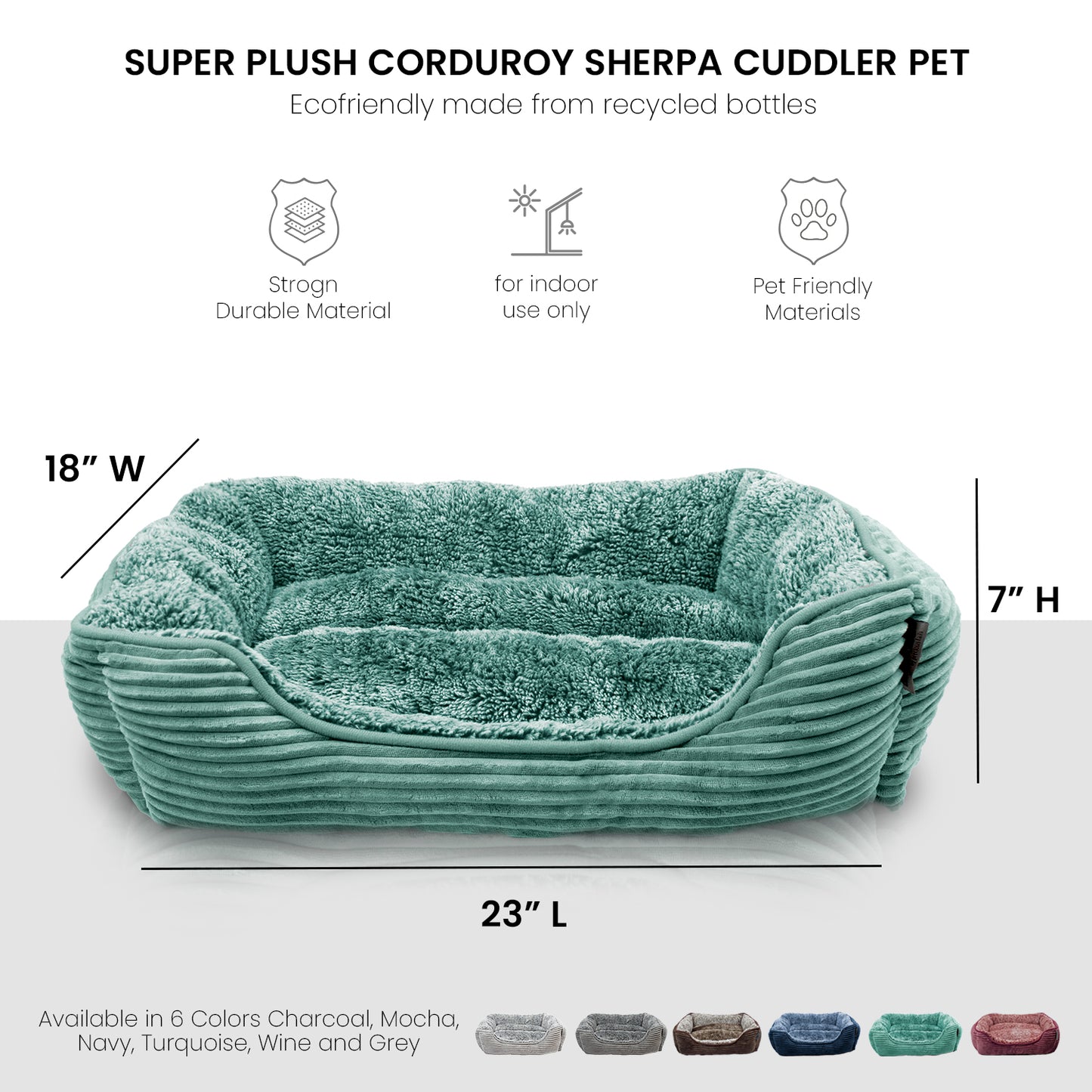 Details Dog Bed for Small  Dogs, Rectangle Durable Sleeping Calming Cuddler for Pets, Super Plush Corduroy Sherpa