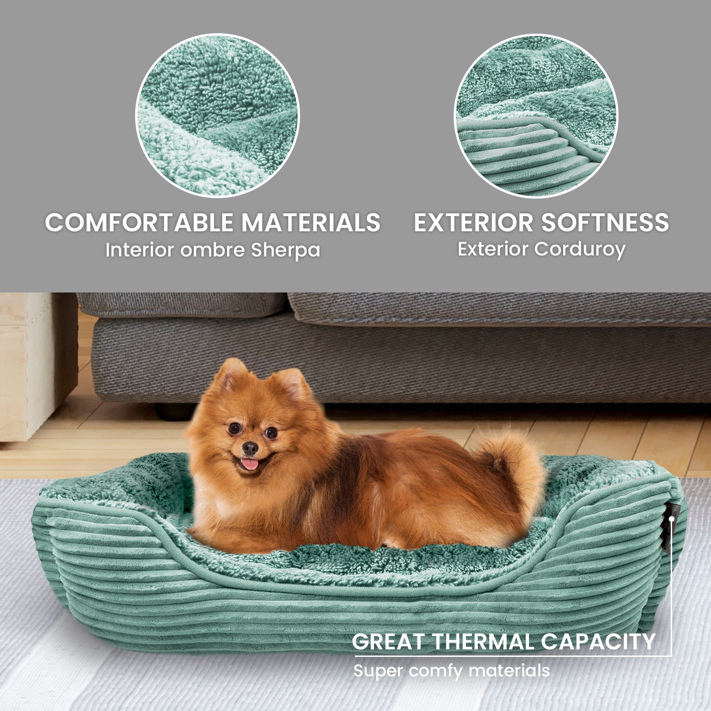 Details Dog Bed for Small  Dogs, Rectangle Durable Sleeping Calming Cuddler for Pets, Super Plush Corduroy Sherpa