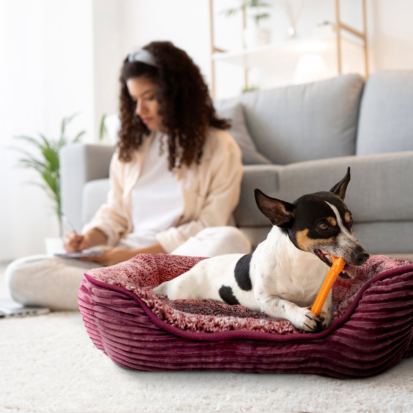 Details Dog Bed for Small  Dogs, Rectangle Durable Sleeping Calming Cuddler for Pets, Super Plush Corduroy Sherpa