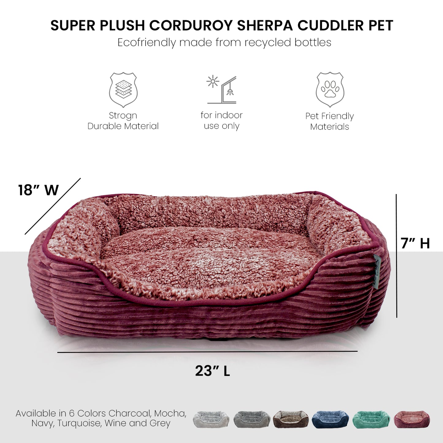 Details Dog Bed for Small  Dogs, Rectangle Durable Sleeping Calming Cuddler for Pets, Super Plush Corduroy Sherpa