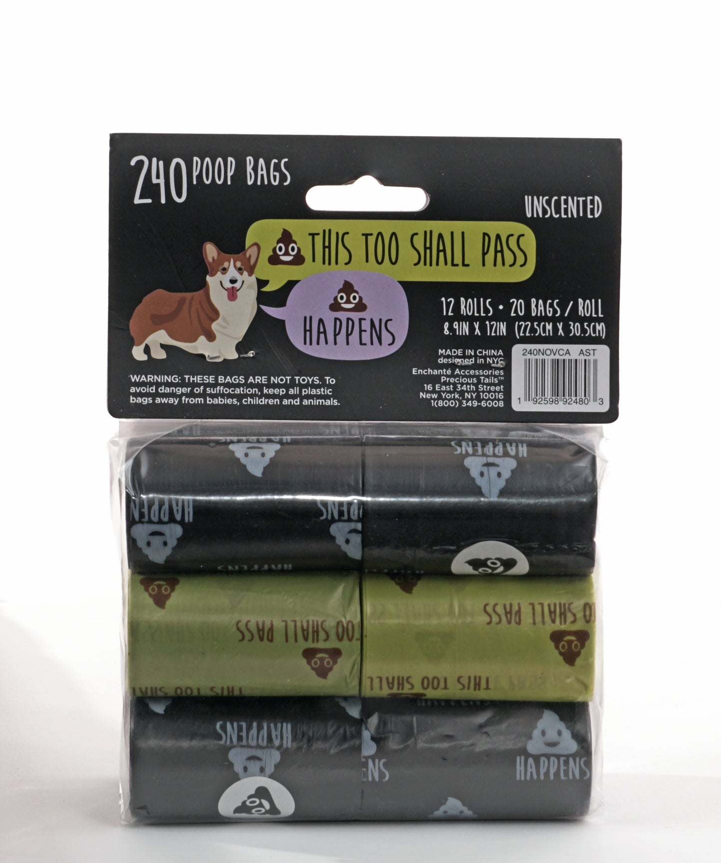 Precious Tails Dog Poop Bags, Humorous Pet Waste Bag Refills, Leak-Proof and Durable, 240 ct