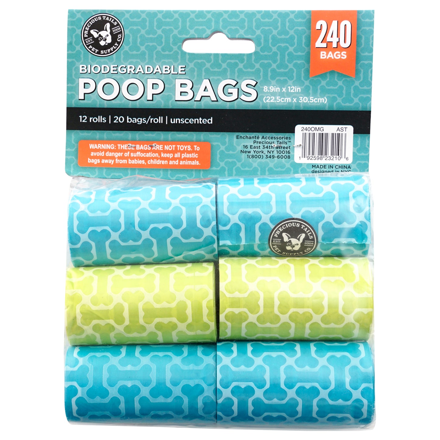 Precious Tails Biodegradable Dog Poop Bags, Leak-Proof and Durable Waste Bag Rolls, 240 ct