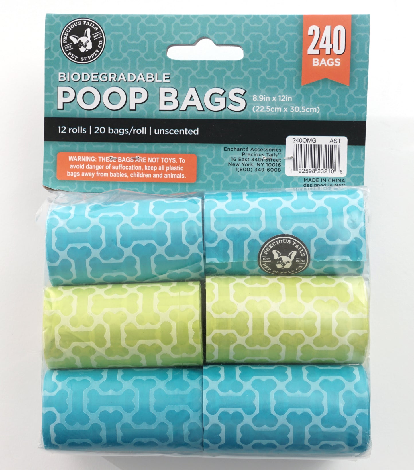 Precious Tails Biodegradable Dog Poop Bags, Leak-Proof and Durable Waste Bag Rolls, 240 ct