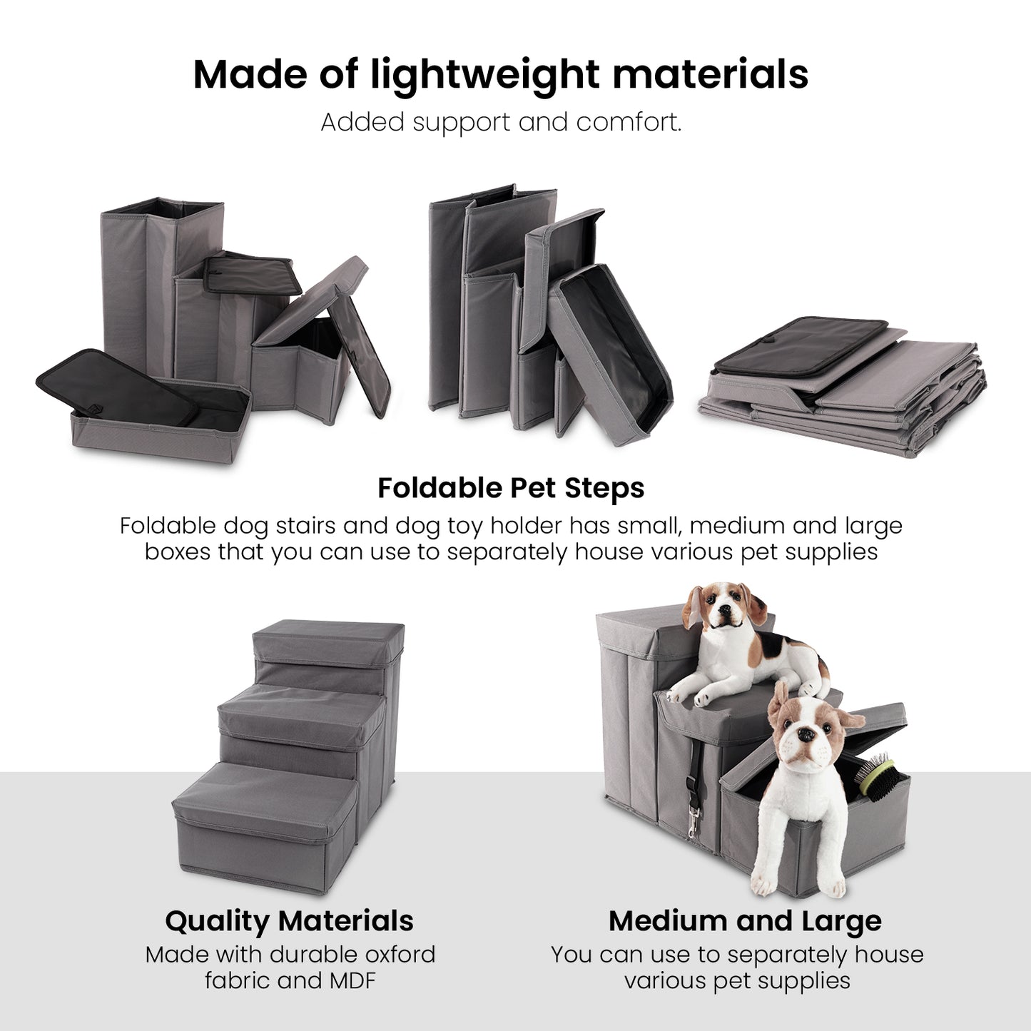 Home Base Dog Steps, Pet Stairs for Couch and Bed, Ramp for Cats and Dogs, Padded 3- Step Design, Collapsible and Foldable Storage