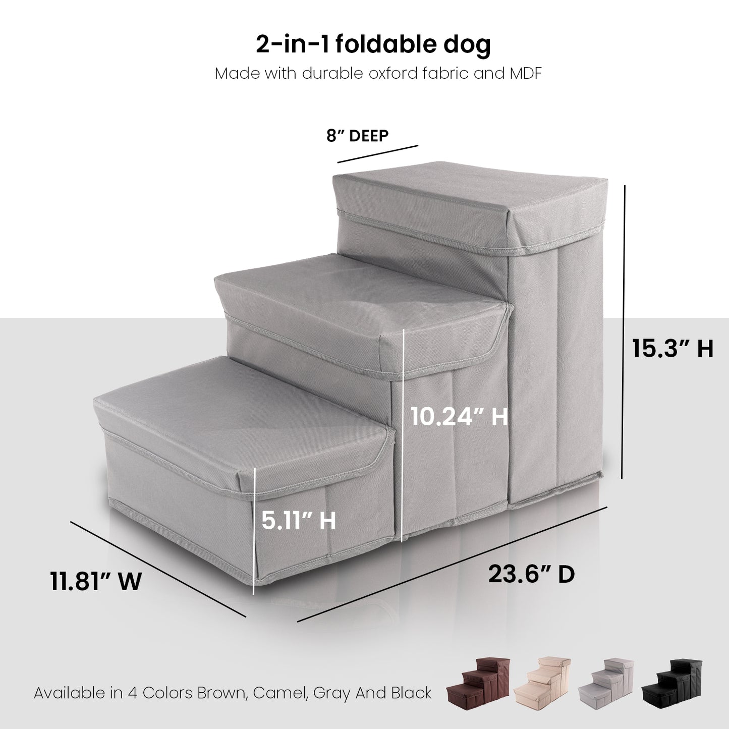 Home Base Dog Steps, Pet Stairs for Couch and Bed, Ramp for Cats and Dogs, Padded 3- Step Design, Collapsible and Foldable Storage