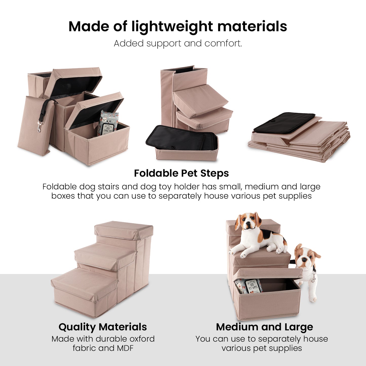 Home Base Dog Steps, Pet Stairs for Couch and Bed, Ramp for Cats and Dogs, Padded 3- Step Design, Collapsible and Foldable Storage