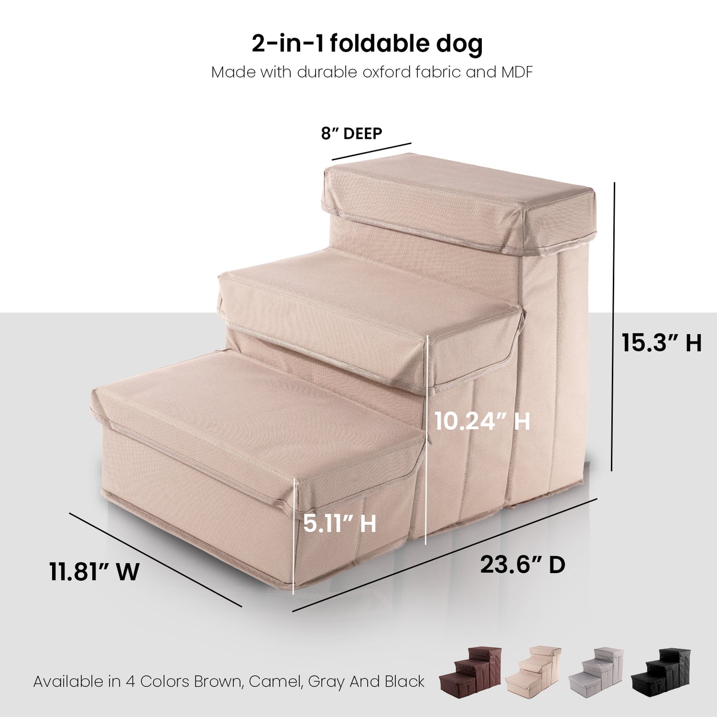 Home Base Dog Steps, Pet Stairs for Couch and Bed, Ramp for Cats and Dogs, Padded 3- Step Design, Collapsible and Foldable Storage