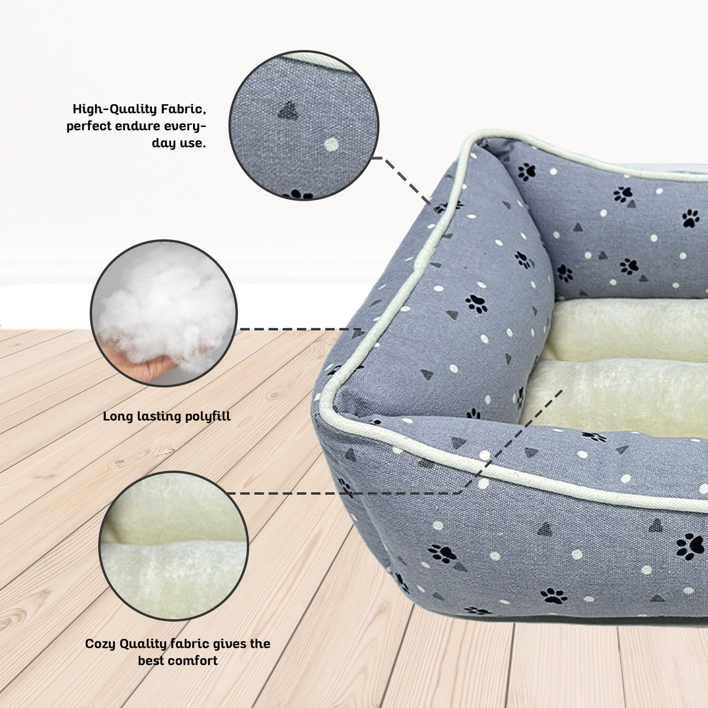 Paws and Décor All Over Paws and Dots Cuddler - Ultra-Plush, Comfort Printed Pet Bed for Dogs and Cats - Cozy, Durable, and Luxurious Sleep Space with Stellar Design