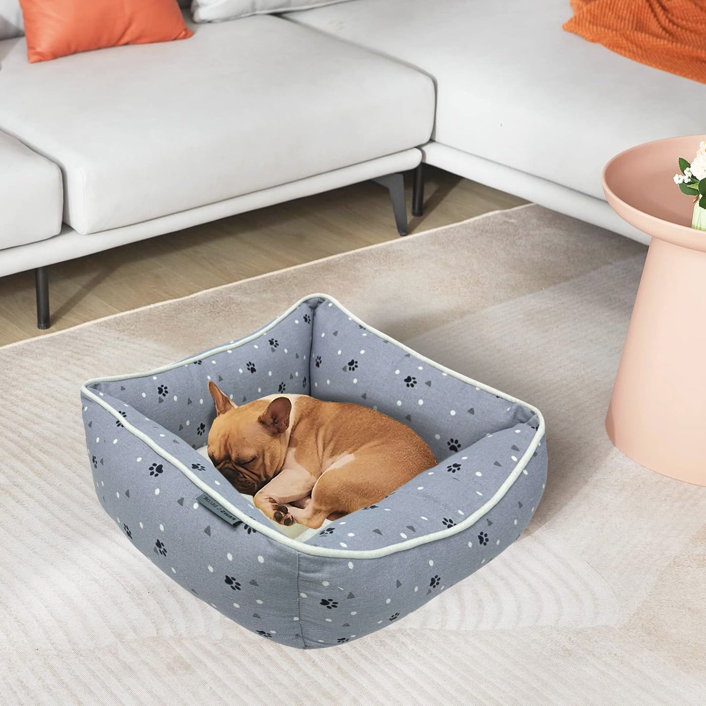 Paws and Décor All Over Paws and Dots Cuddler - Ultra-Plush, Comfort Printed Pet Bed for Dogs and Cats - Cozy, Durable, and Luxurious Sleep Space with Stellar Design