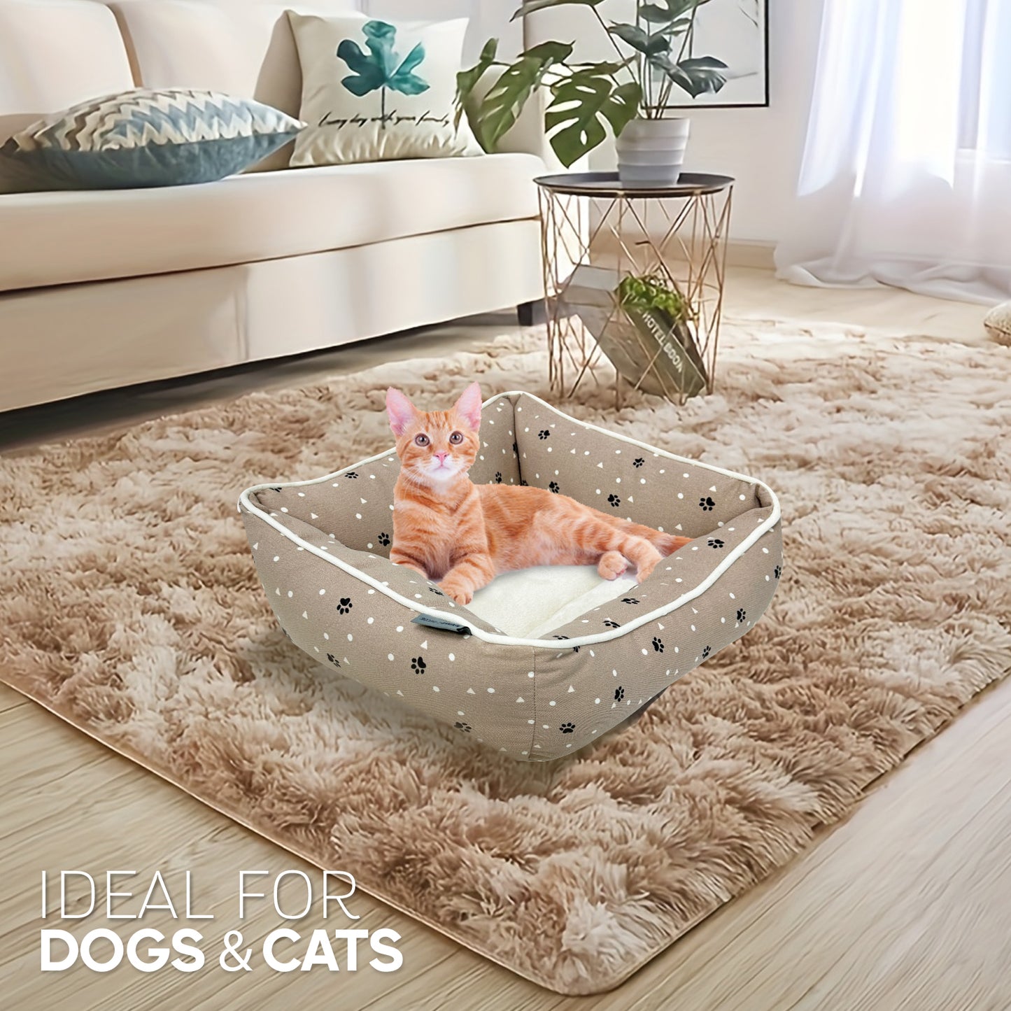 Paws and Décor All Over Paws and Dots Cuddler - Ultra-Plush, Comfort Printed Pet Bed for Dogs and Cats - Cozy, Durable, and Luxurious Sleep Space with Stellar Design