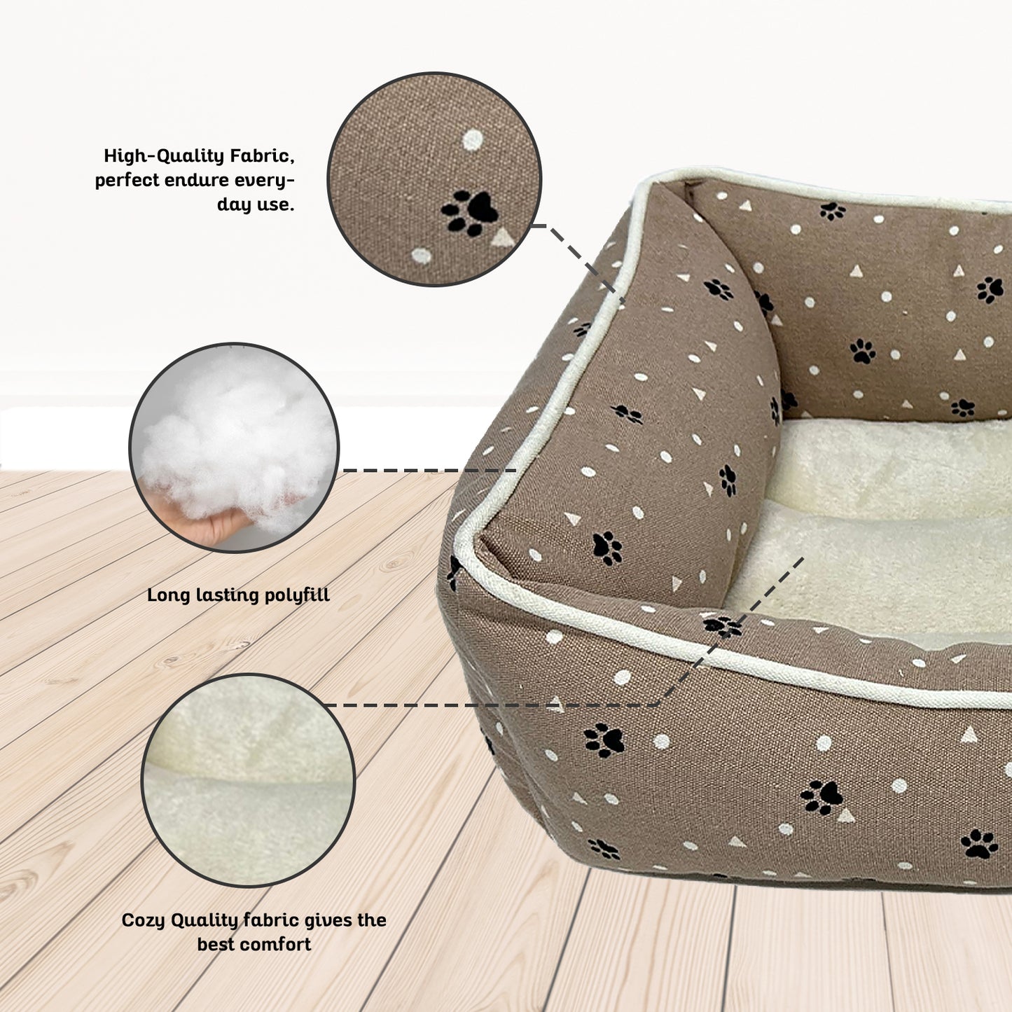 Paws and Décor All Over Paws and Dots Cuddler - Ultra-Plush, Comfort Printed Pet Bed for Dogs and Cats - Cozy, Durable, and Luxurious Sleep Space with Stellar Design