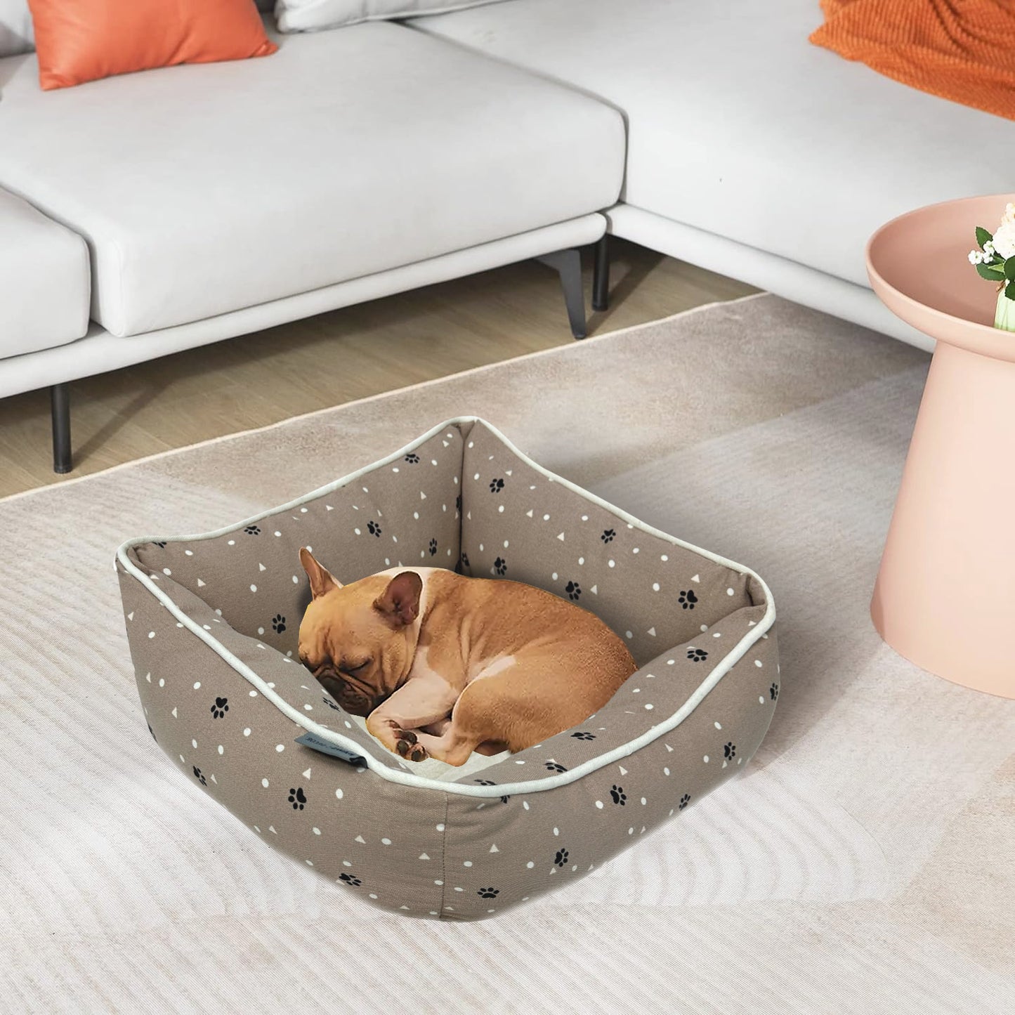 Paws and Décor All Over Paws and Dots Cuddler - Ultra-Plush, Comfort Printed Pet Bed for Dogs and Cats - Cozy, Durable, and Luxurious Sleep Space with Stellar Design