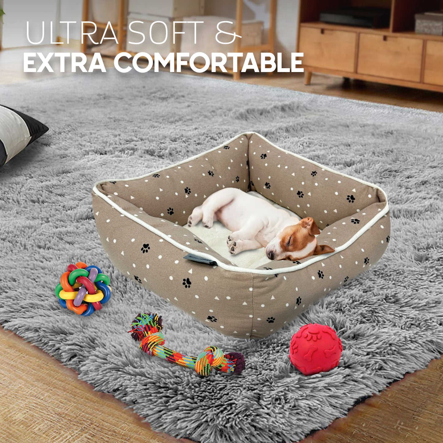 Paws and Décor All Over Paws and Dots Cuddler - Ultra-Plush, Comfort Printed Pet Bed for Dogs and Cats - Cozy, Durable, and Luxurious Sleep Space with Stellar Design