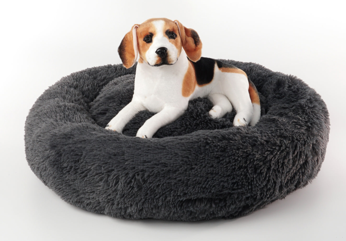 Details Calming Dog and Cat Bed, Soft Round Donut Bed for Pets, Super Lux, Shaggy Fur Cushion Beds