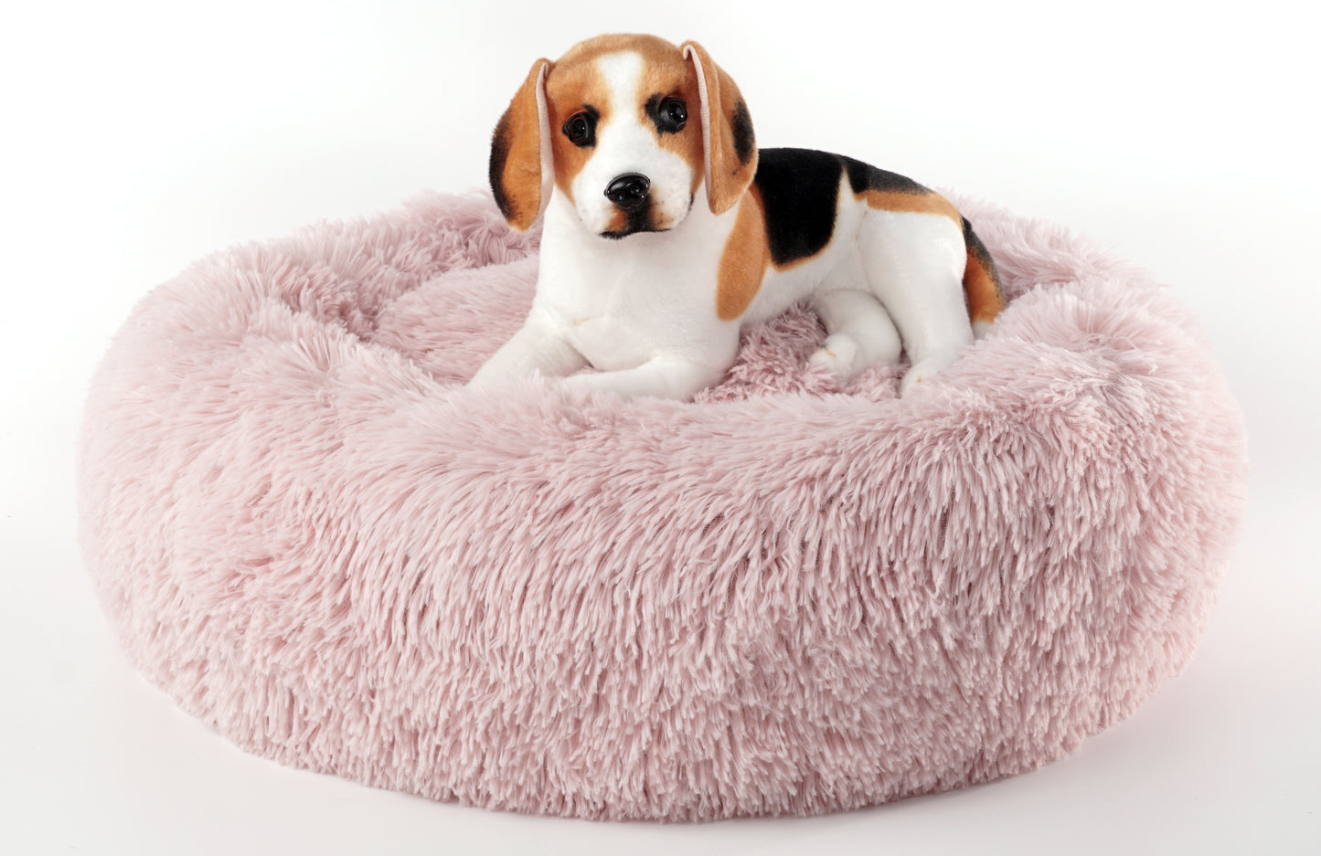 Details Calming Dog and Cat Bed, Soft Round Donut Bed for Pets, Super Lux, Shaggy Fur Cushion Beds