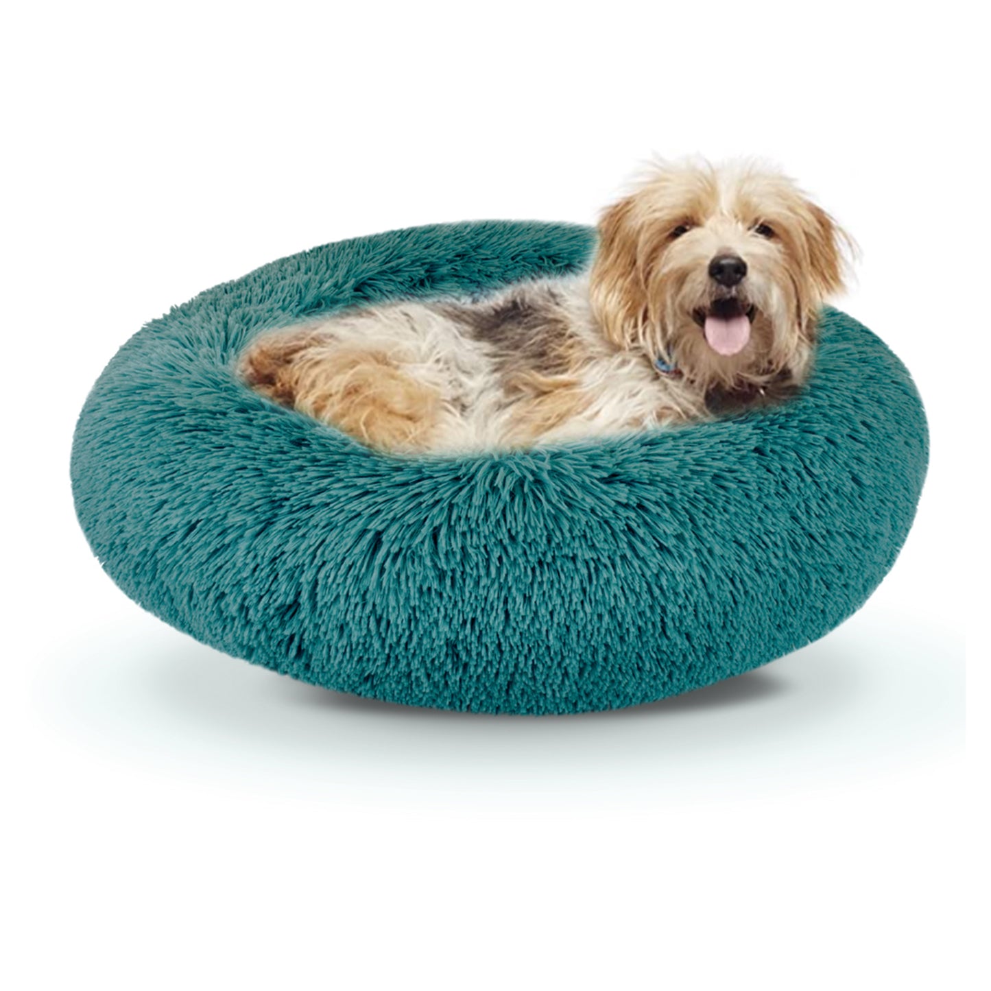 Details Calming Dog and Cat Bed, Soft Round Donut Bed for Pets, Super Lux, Shaggy Fur Cushion Beds