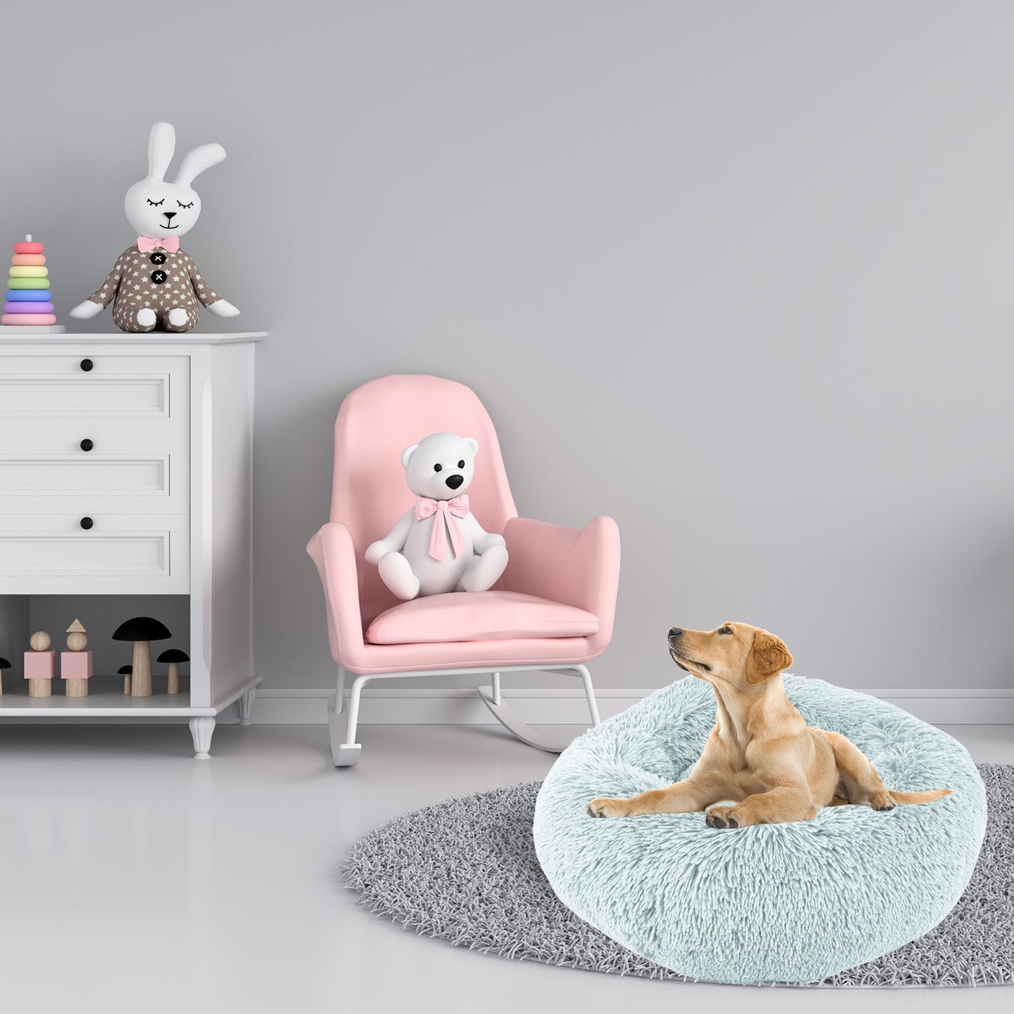 Details Calming Dog and Cat Bed, Soft Round Donut Bed for Pets, Super Lux, Shaggy Fur Cushion Beds