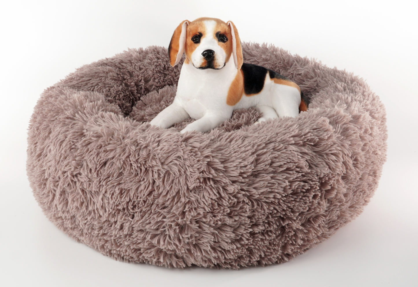 Details Calming Dog and Cat Bed, Soft Round Donut Bed for Pets, Super Lux, Shaggy Fur Cushion Beds