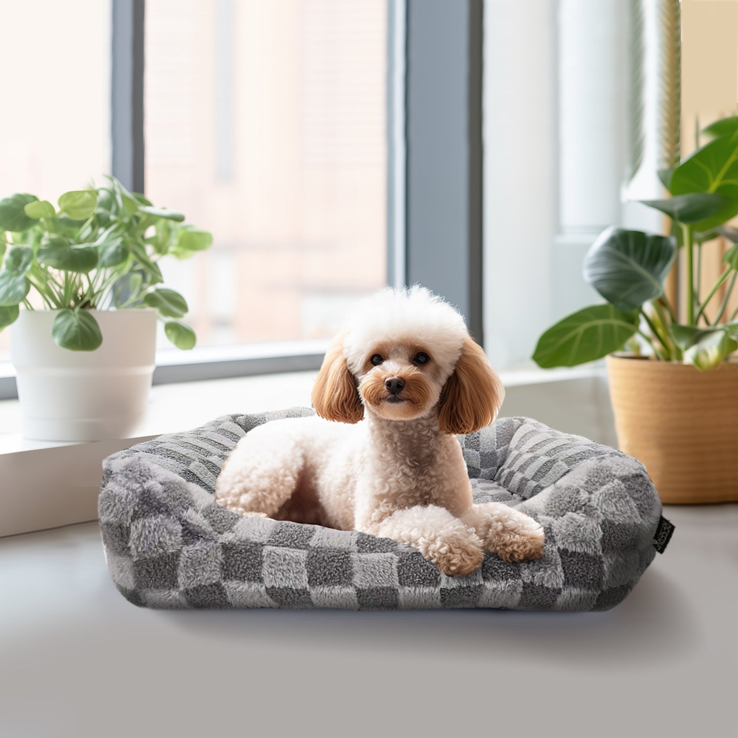 Reserve Checkered Cuddler, Ultra-Soft & Elegant Pet Bed for Dogs & Cats, Designed for Comfort and Durability